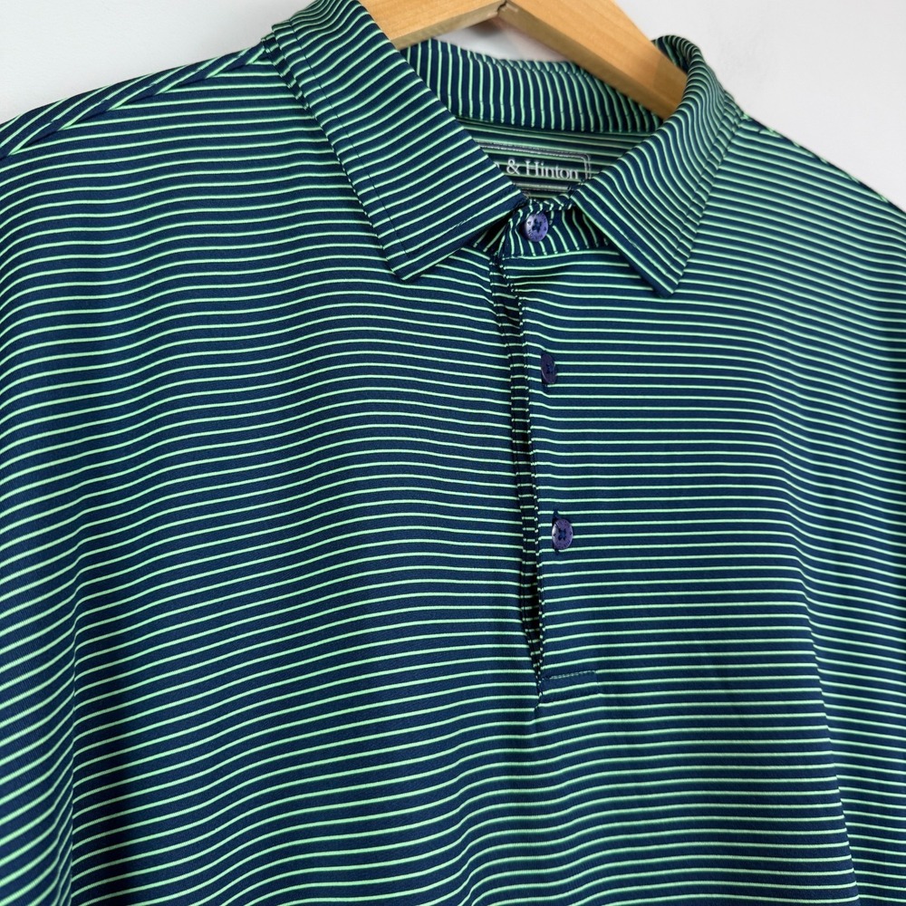 Hinton & Hinton Performance Polo Shirt Men's Xl Navy Green Striped Golf Active